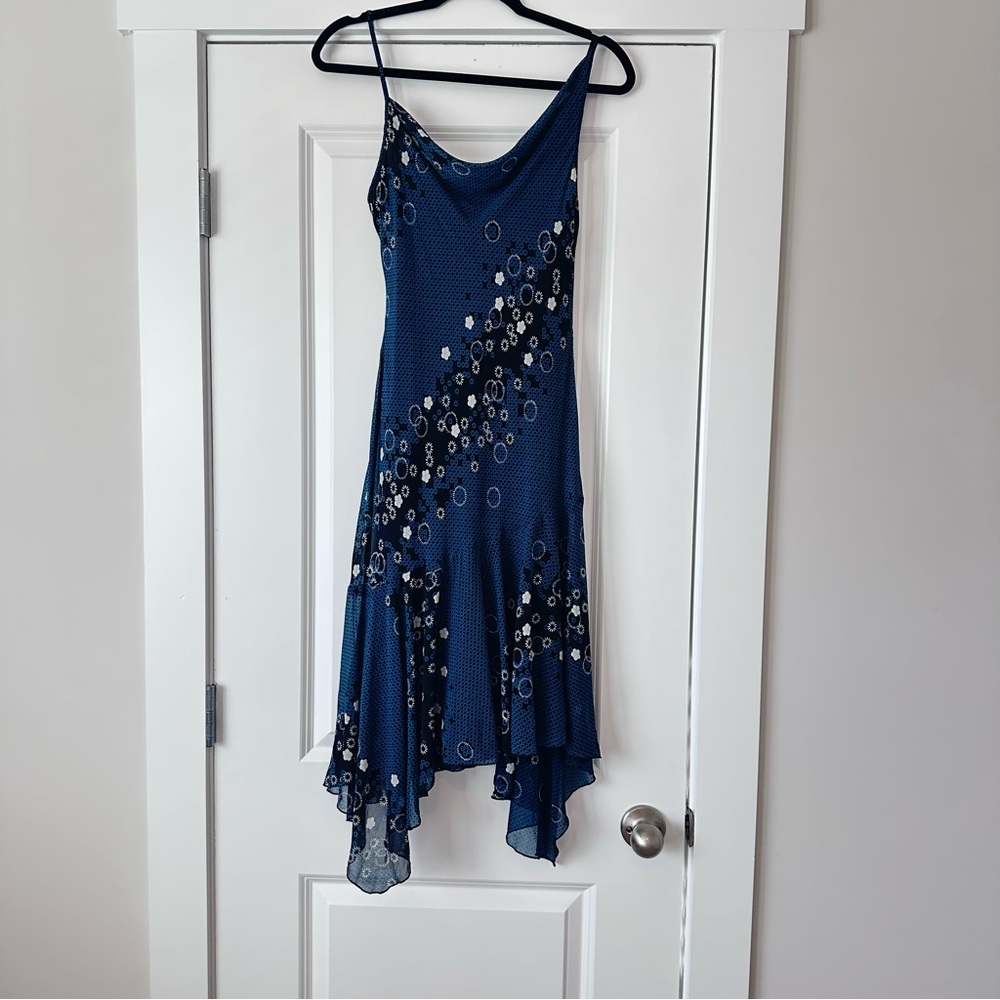 BCBG Paris Vintage Y2K Silk Asymmetrical Teal Dress